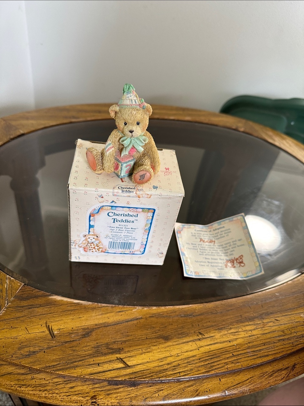 Cherished Teddies Tan and Pastel Green Bear Figurine Two sweet Two Bear